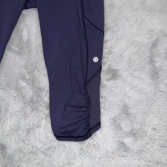 Lululemon Pants Womens 10 Purple Black Pace Rival Crop Activewear Side Pockets - Picture 2 of 11